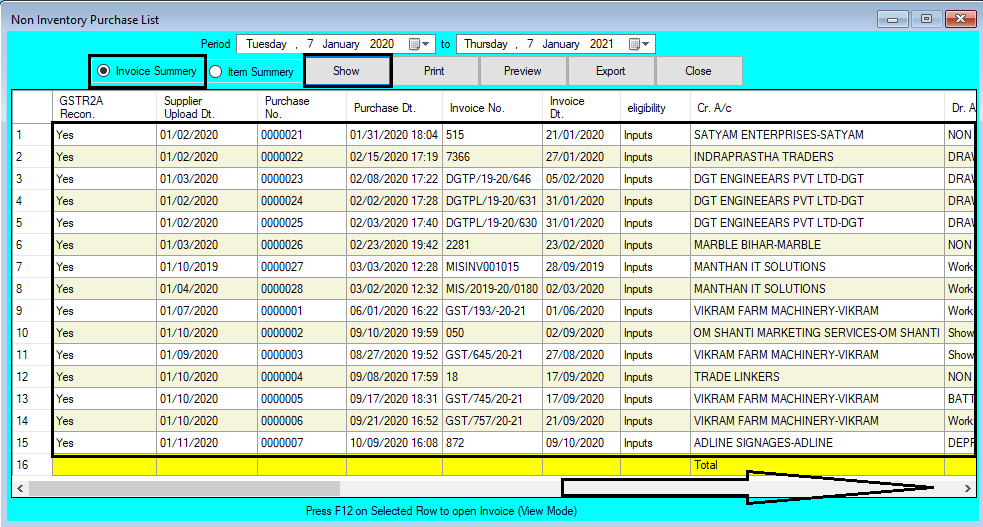 Non Inventory Purchase List Report Help Guide
