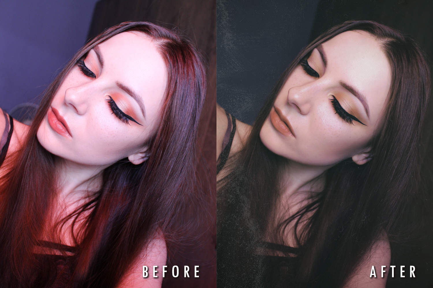 before and after retouching selfie