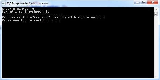 C Program to add 1 to n numbers