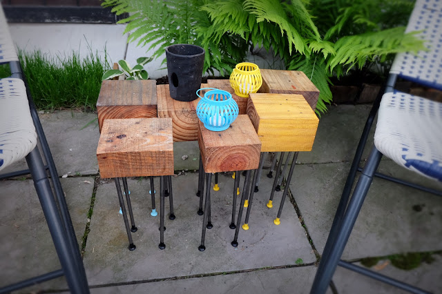 pallet wood square modular patio coffee table with nail legs