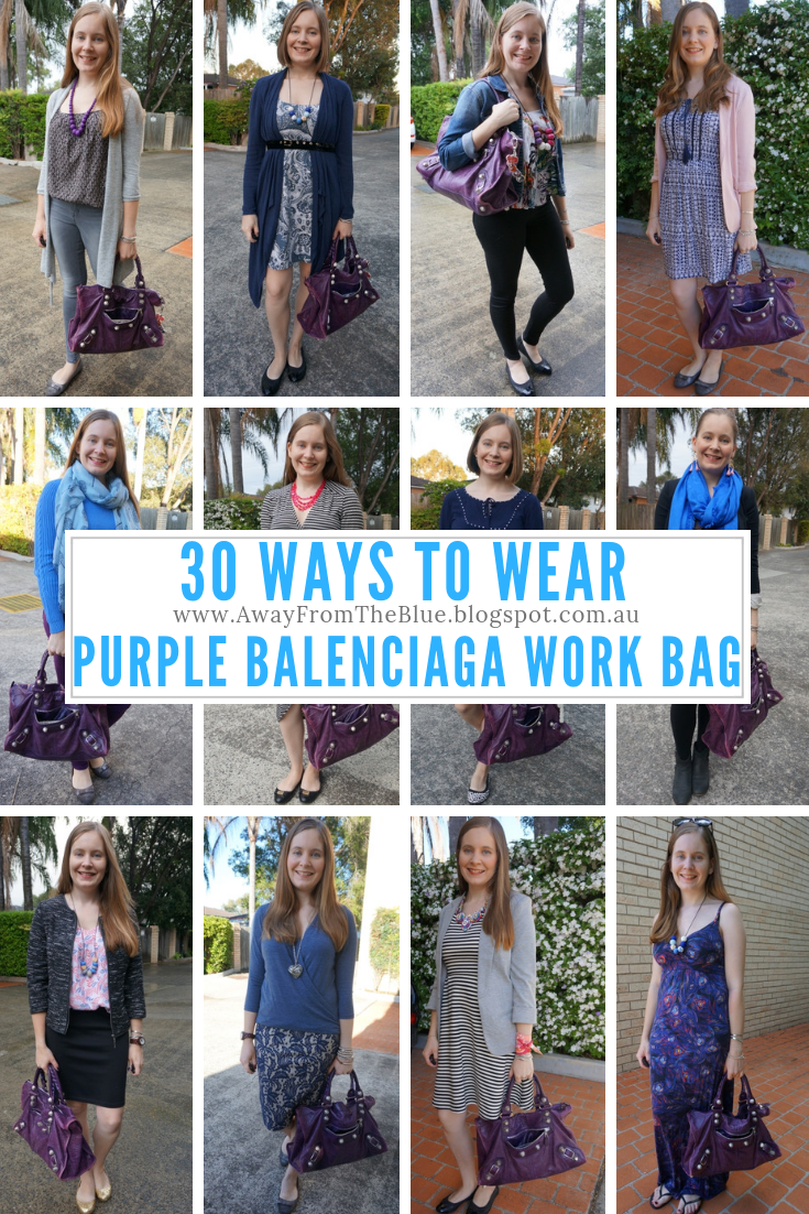 Away From Blue  Aussie Mum Style, Away From The Blue Jeans Rut: 30 Ways To  Wear: Purple Balenciaga Work Bag