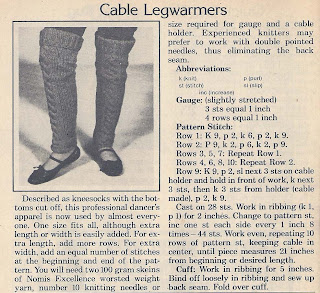 Knitted Cable Legwarmers Pattern, Vintage 1950s