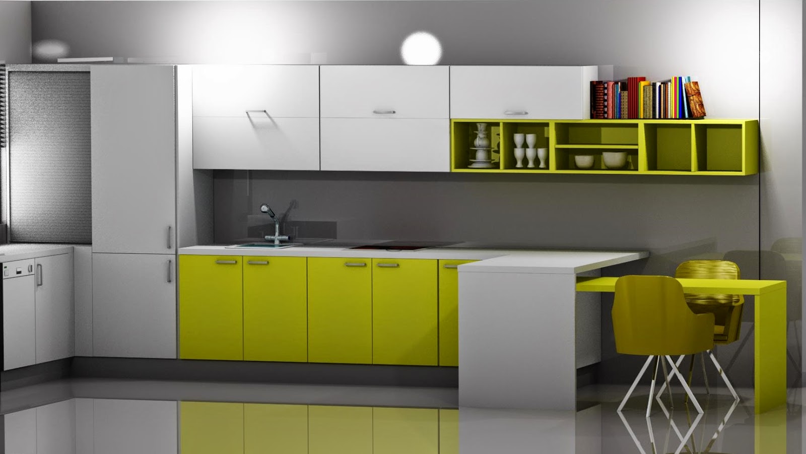 Diseño muebles de cocina: Diseño de cocina laminado en blanco y amarillo