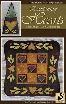 Everlasting Hearts Wool Applique Tablemat (16") & Gathering Bag