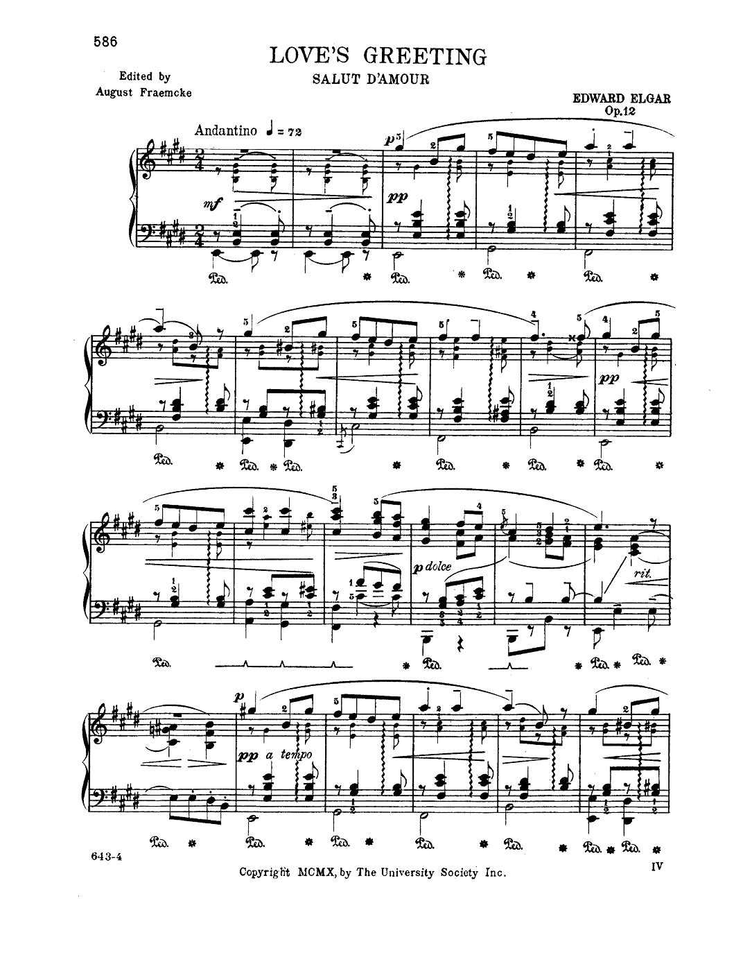 Partituras Musicais Salut d'Amour Sir Edward Elgar (Love's Greeting