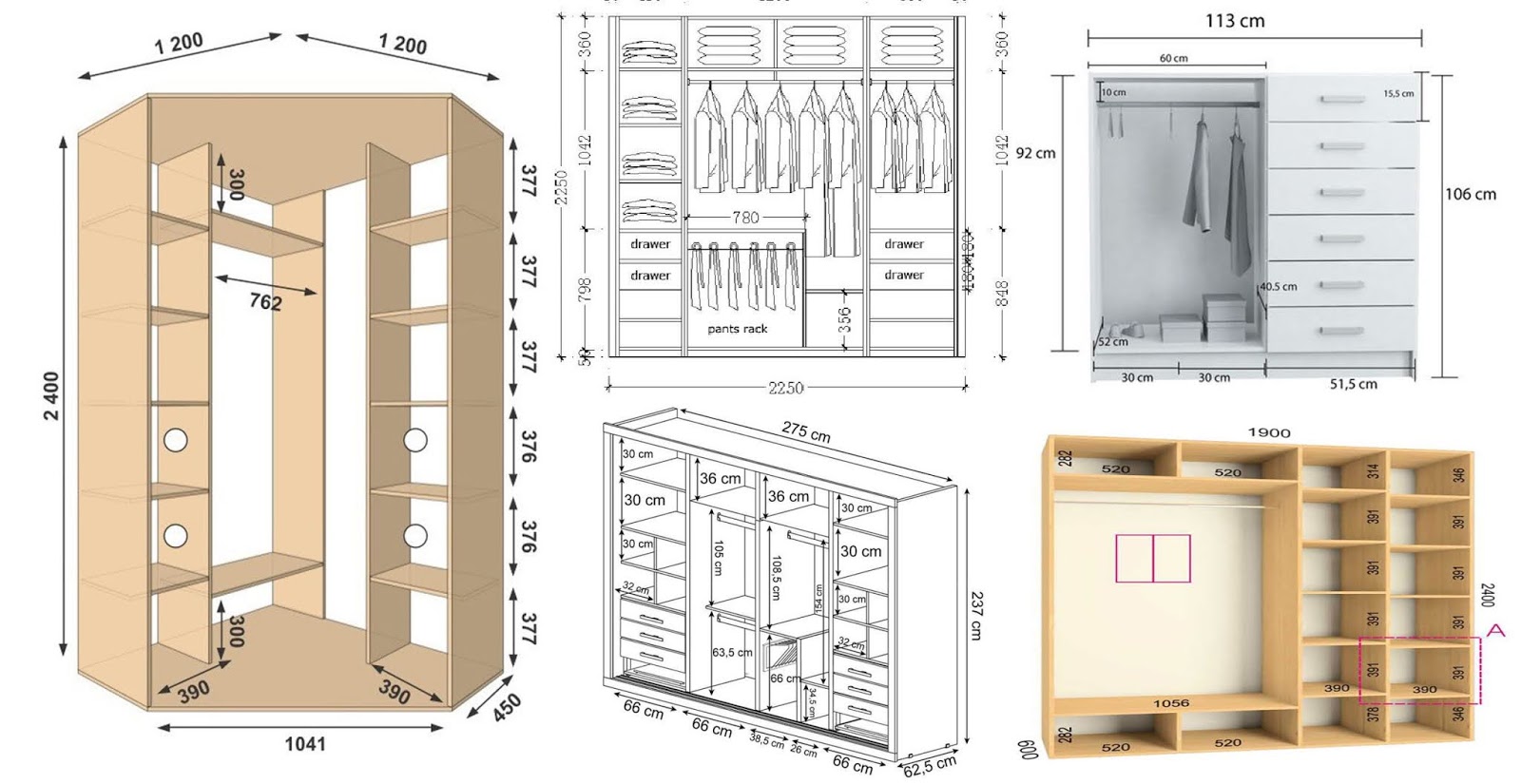Dimensions standard des placards et dispositions