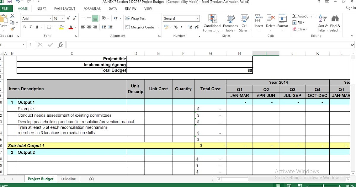 Project Budget Excel Template Software engineering
