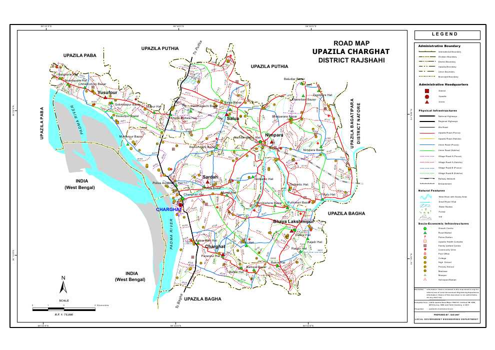 Charghat Upazila Road Map Rajshahi District Bangladesh