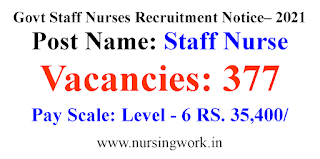 377 Staff Nurses Recruitment- 35400 Basic Pay Scale