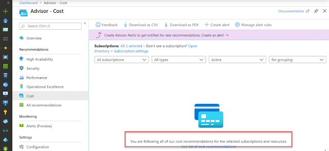Azure advisor - cost example Azure advisor - cost example