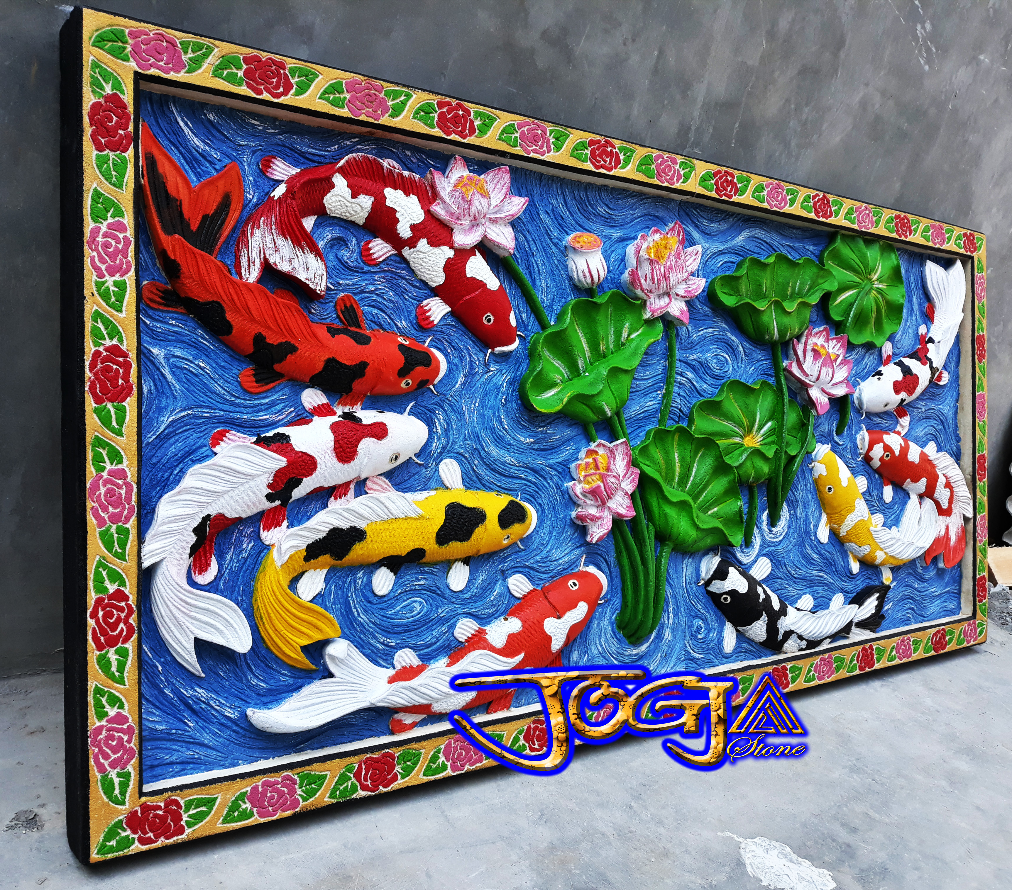 Relief sembilan ikan koi (Lukisan timbul, gambar timbul) ke 2