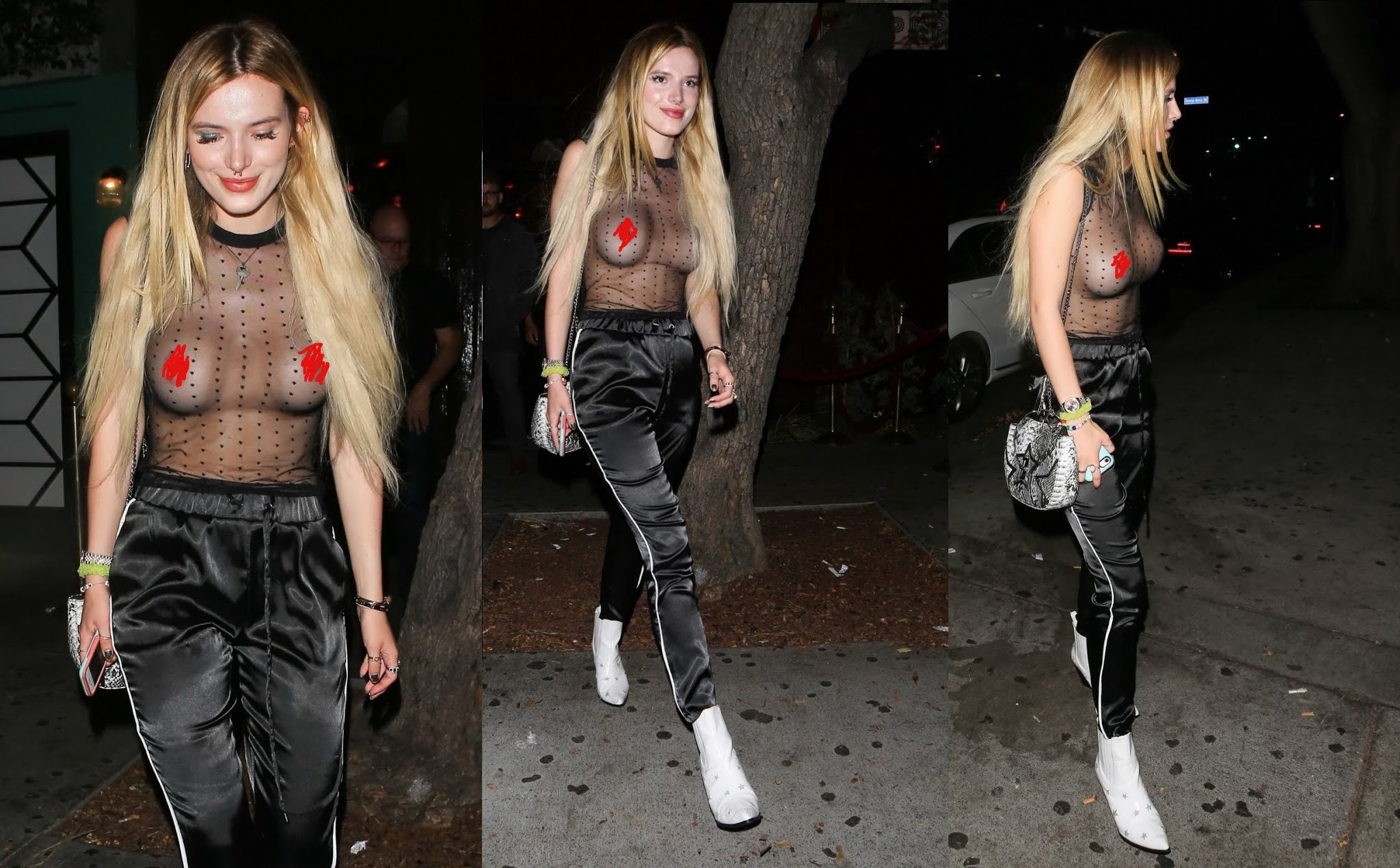 Bella Thorne shows off her nipple piercing in a sheer top in LA.