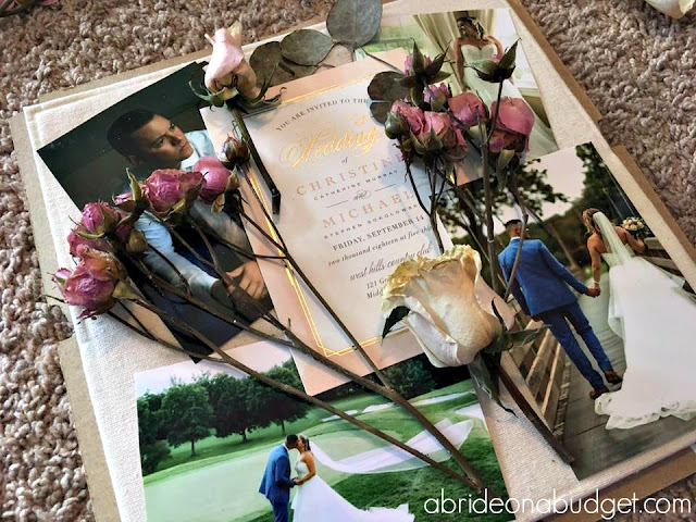 Preserve your wedding items with a beautiful DIY Wedding Flowers Shadowbox. Get the tutorial to make one on www.abrideonabudget.com.