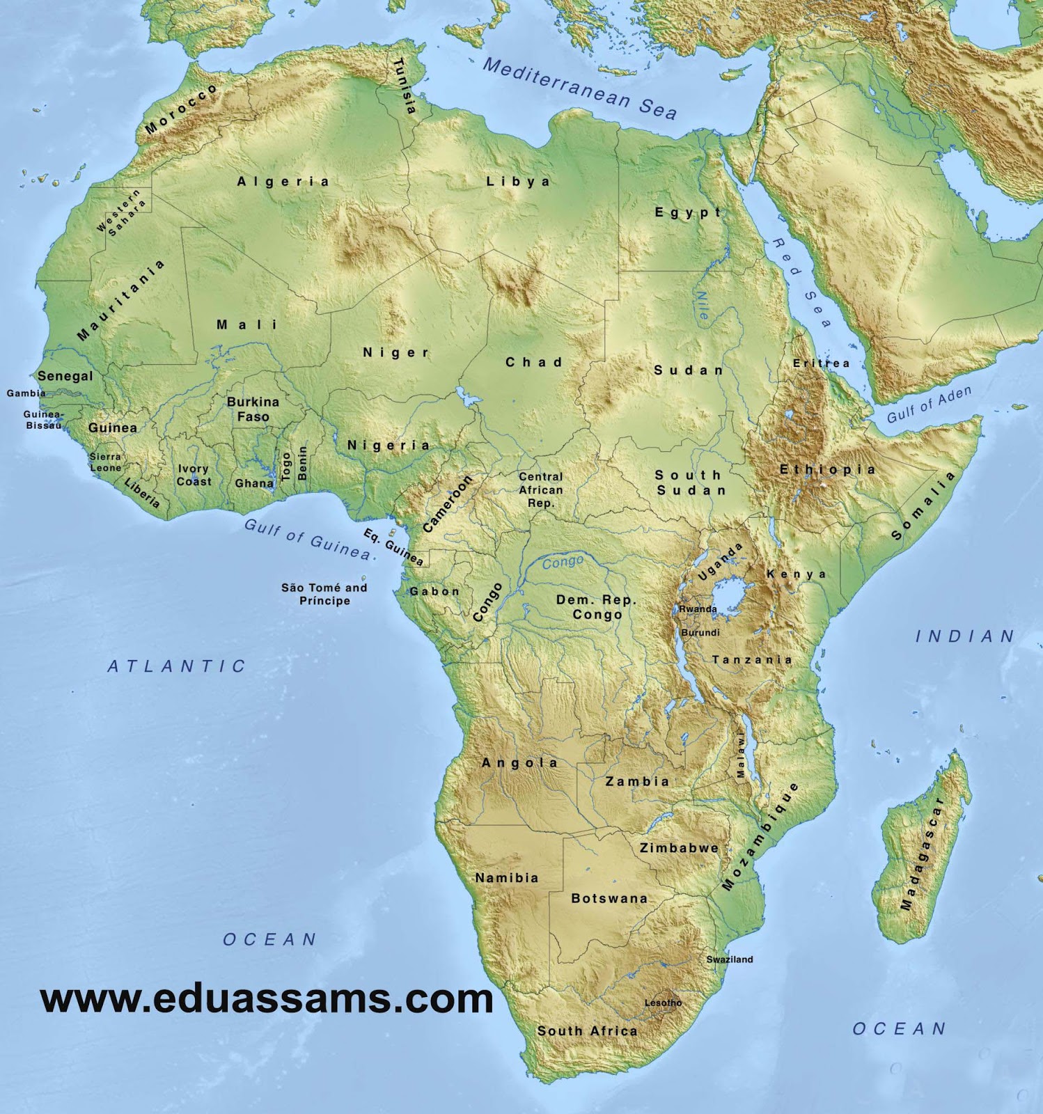 Physical Map Of North Africa Northern Africa physical