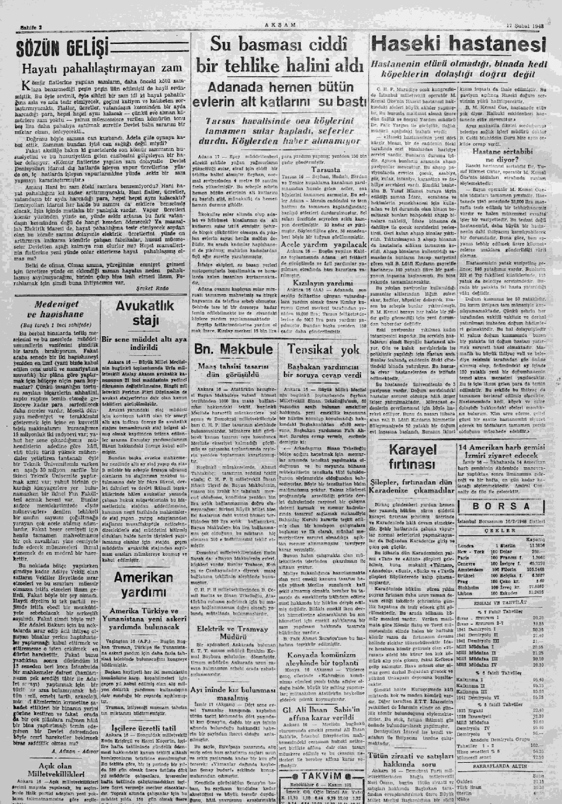17 subat 1948 aksam tam metin
