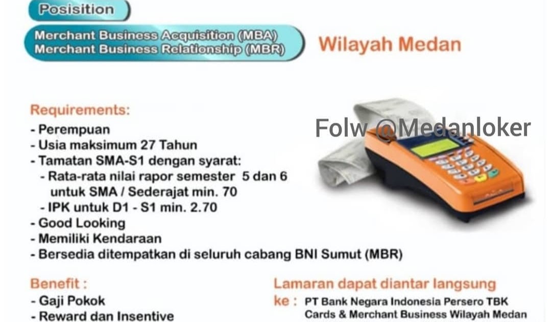 Lowongan Kerja Medan Februari 2021 di PT Bank Negara Indonesia (Persero