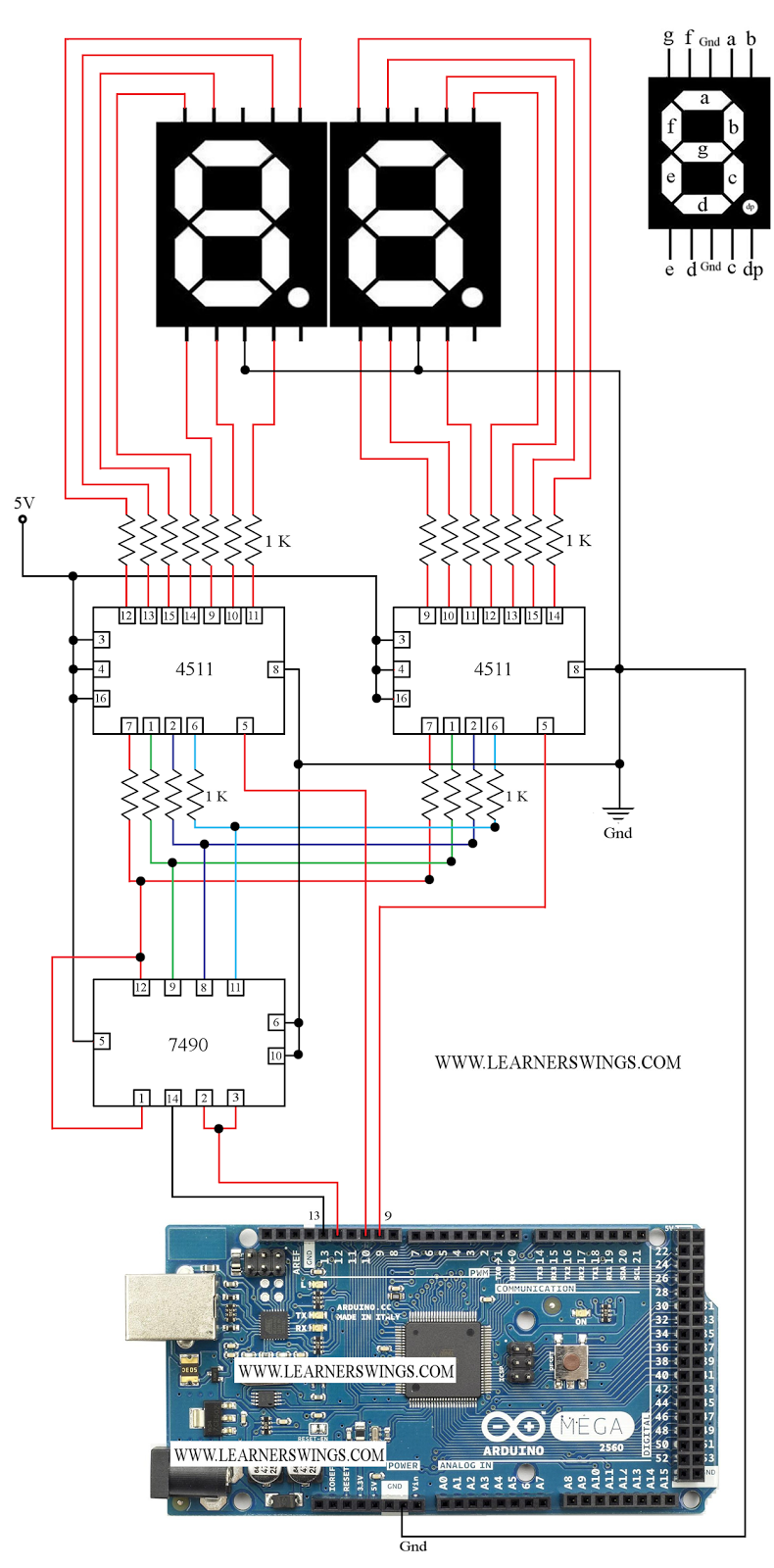Funny Electronics: Circuit for Two Seven Segment Displays, Arduino Mega