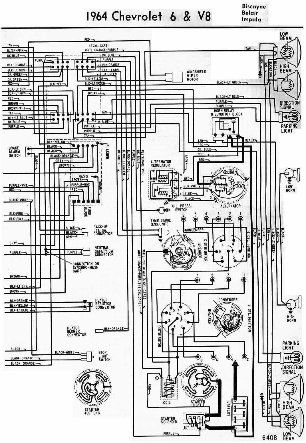 Electrical Wiring Diagram Of 1964 Chevrolet 6 And V8 | All ... 1964 impala wiper wiring diagram 