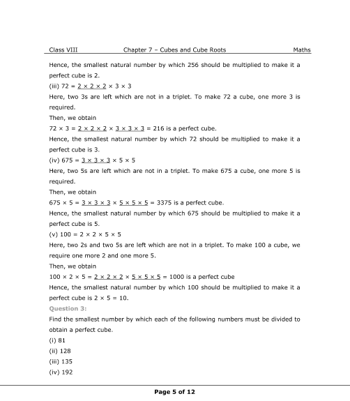 NCERT Solutions for Class 8 Maths Chapter 7 Cubes and Cube Roots