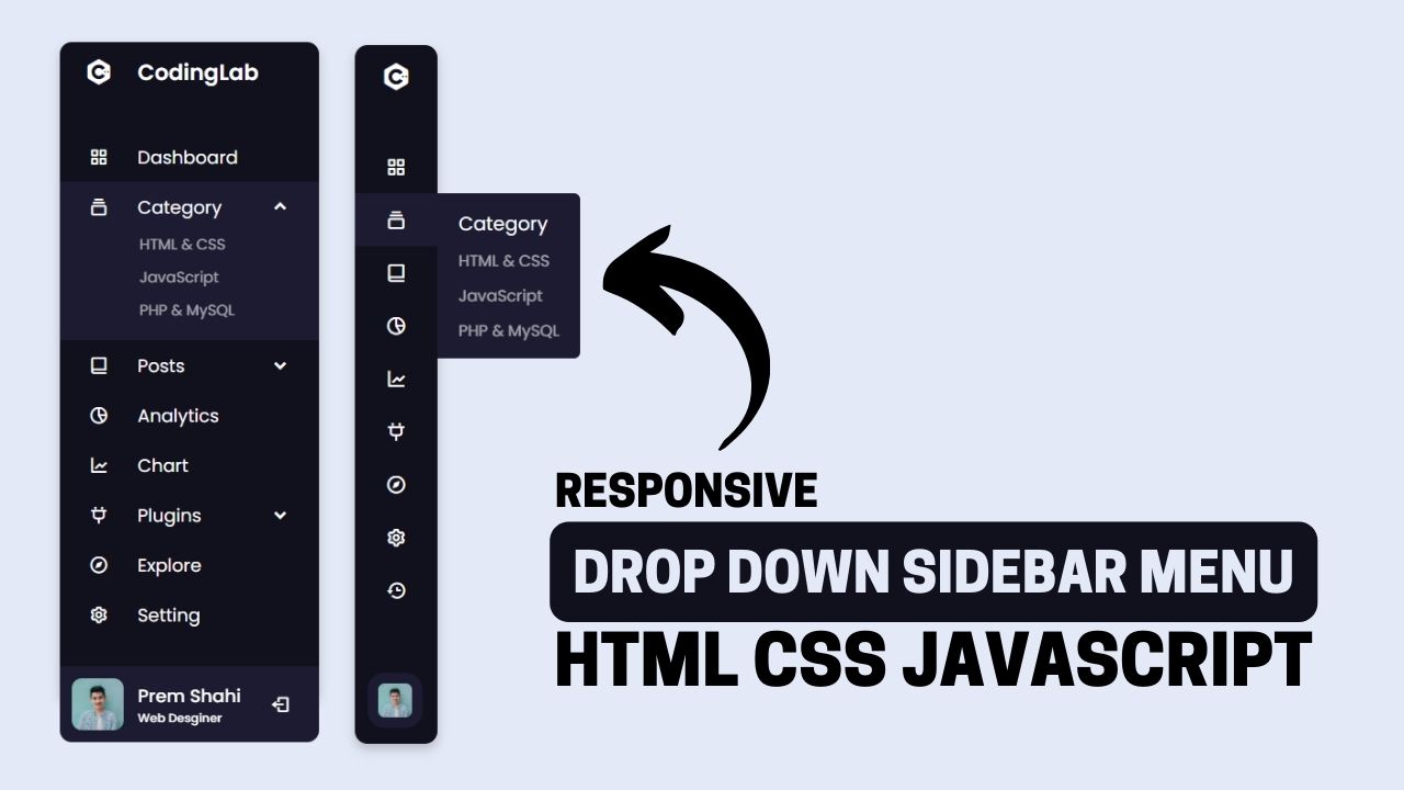 Dropdown Sidebar Menu using HTML CSS & JavaScript