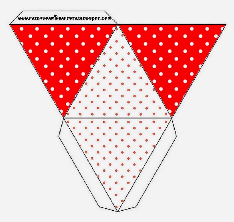 Free Printable Pyramid Box of  Red and White Polka Dots. 