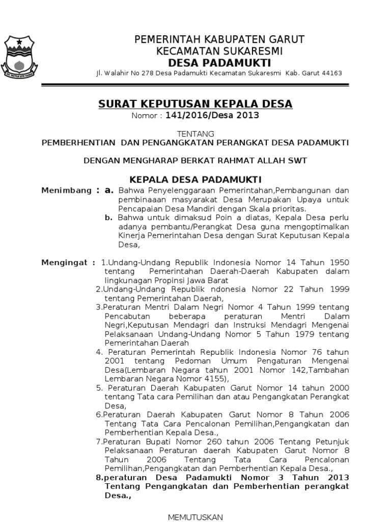 Contoh Surat Pemberhentian Sekretaris Desa Contoh Surat Pemberhentian Sekretaris Desa