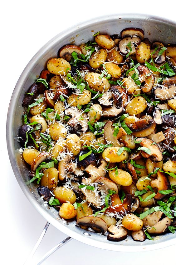 Toasted Gnocchi with Mushrooms, Basil and Parmesan vegan recipe box