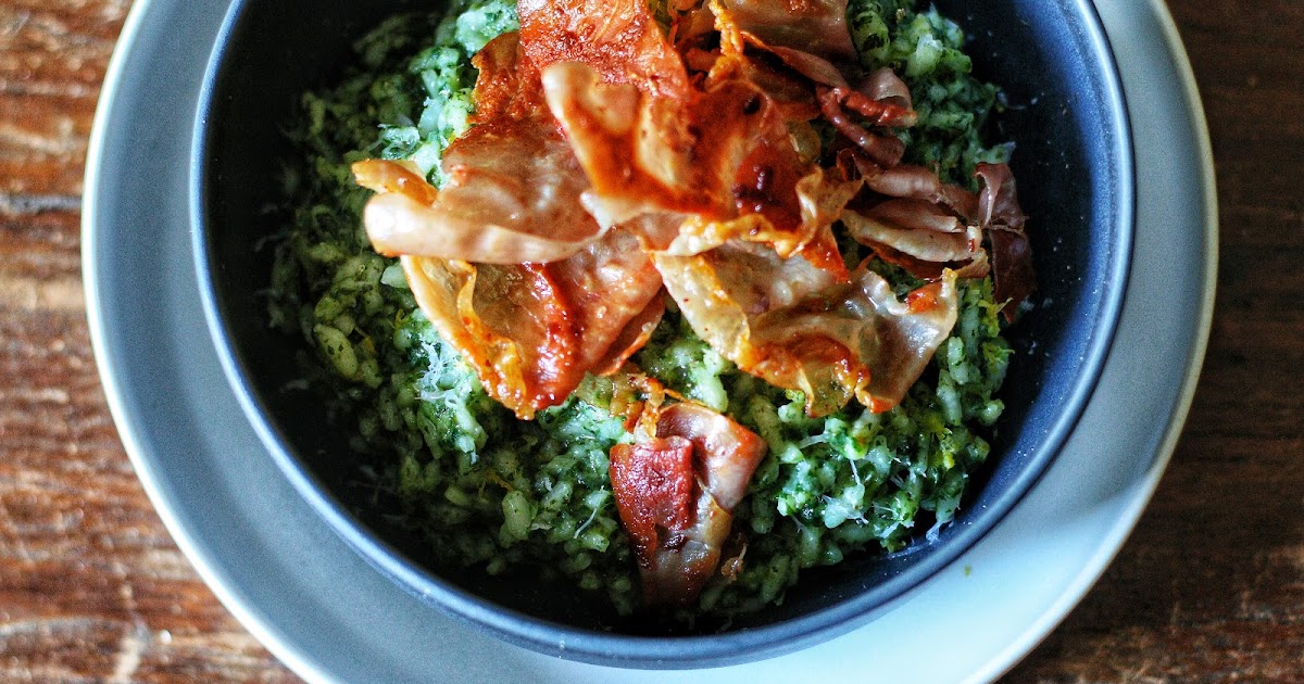 Spinach and Lemon Risotto with Crispy Prosciutto