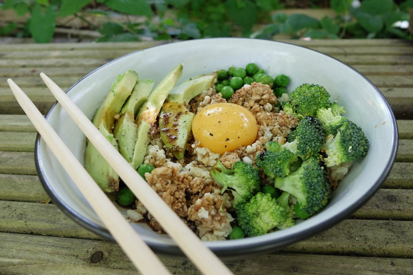 Japanese Style Breakfast With Cauliflower Rice (Tamago kake gohan