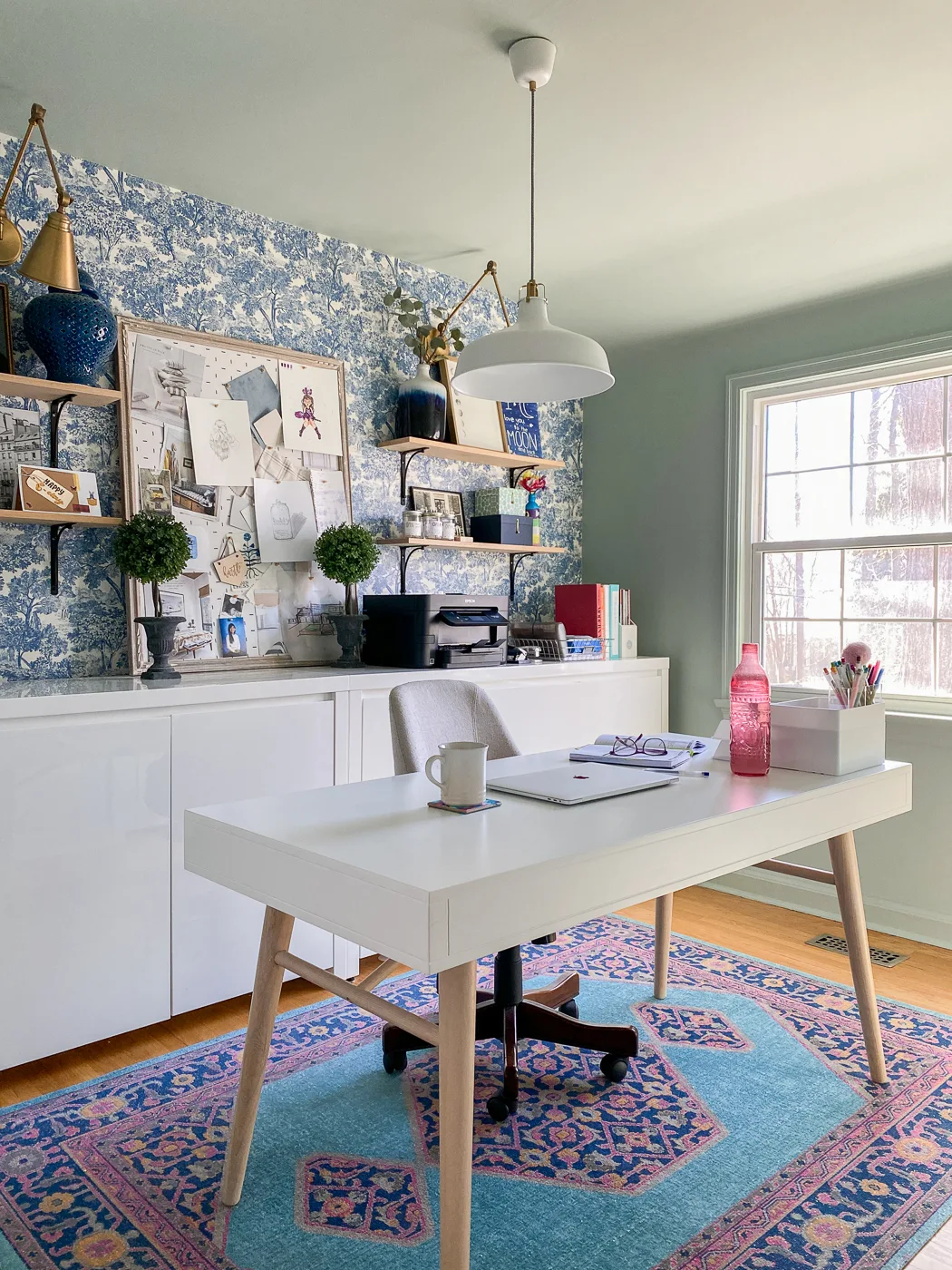 colorful home office, feminine home office, green home office