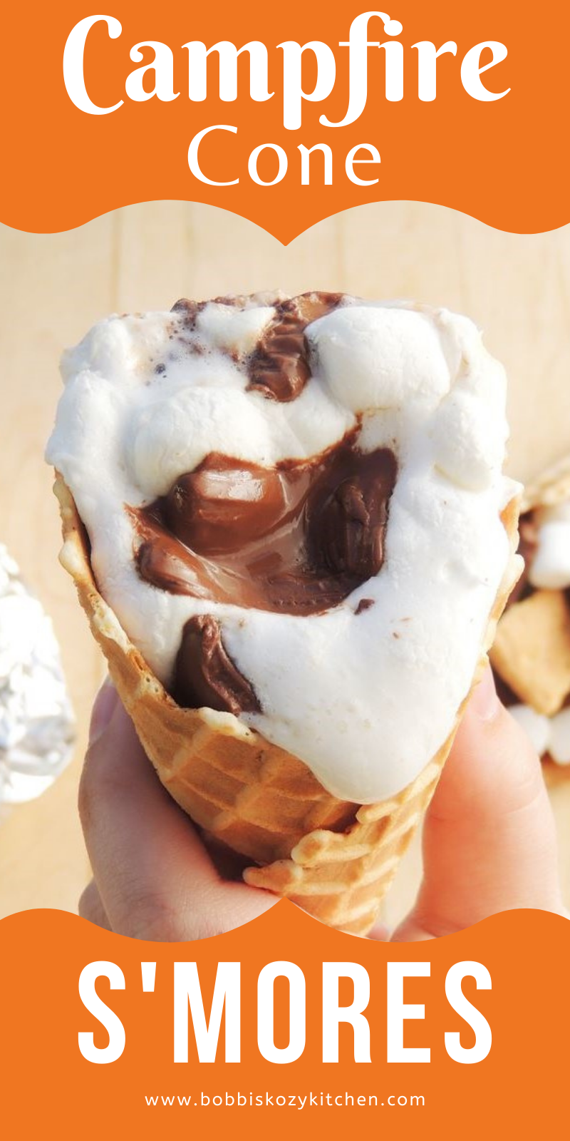 Campfire Cone S'mores - These Campfire Cone S'mores are a tasty variation on the traditional s'mores recipe and are a fun way to enjoy your favorite campfire treat! #dessert #chocolate #Marshmallow #Marshmellow #graham #cone #smores #camping #campfire #grill #recipe