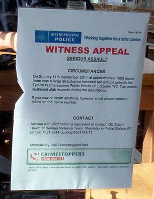 Witness appeal, Tyburn Wetherspoons pub