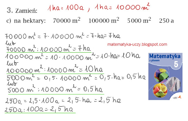 Zad.3 a,b,c str. 187 "Matematyka z plusem 5" Zamiana jednostek pola