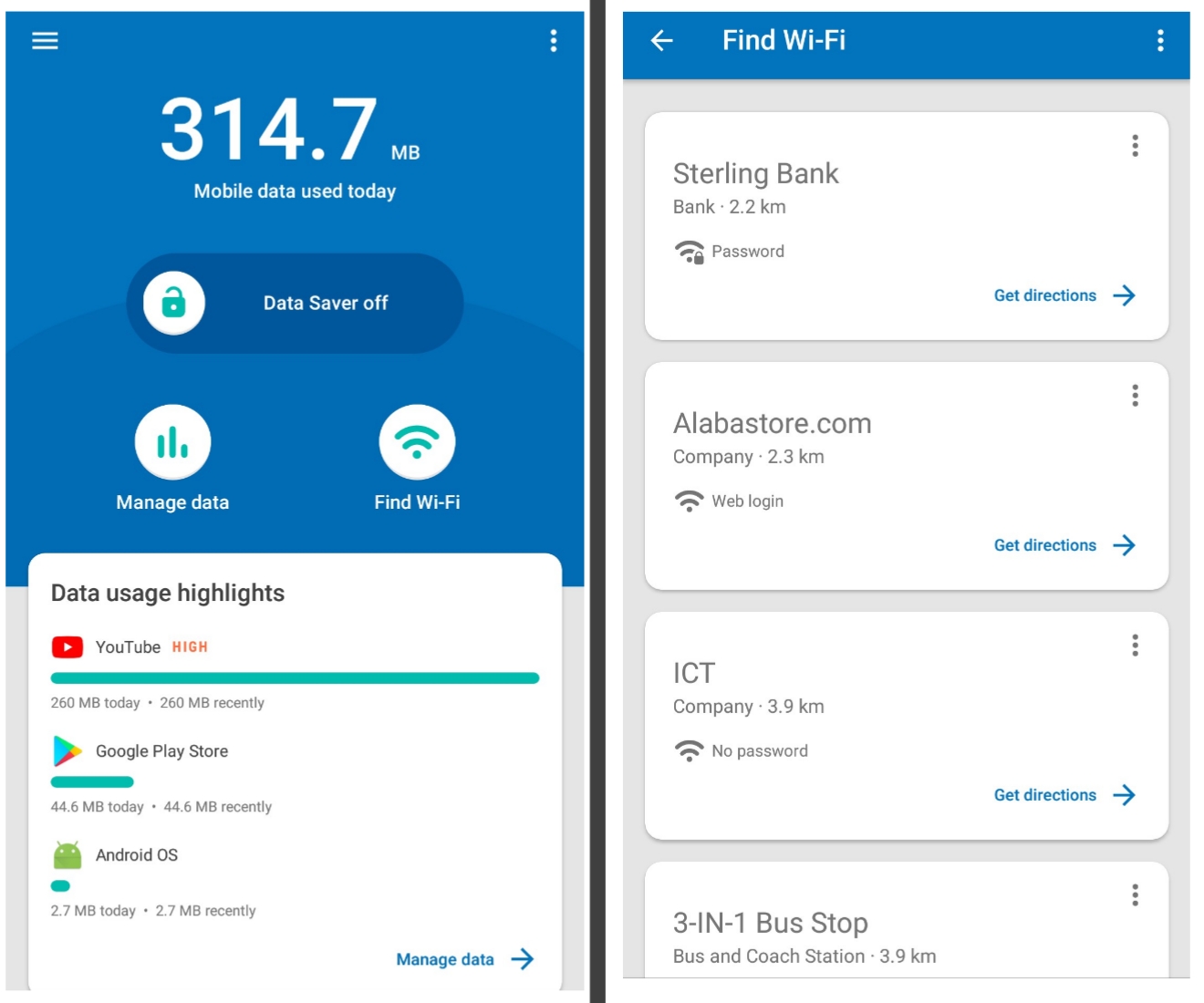 Using google's datally to see open wifi network locations