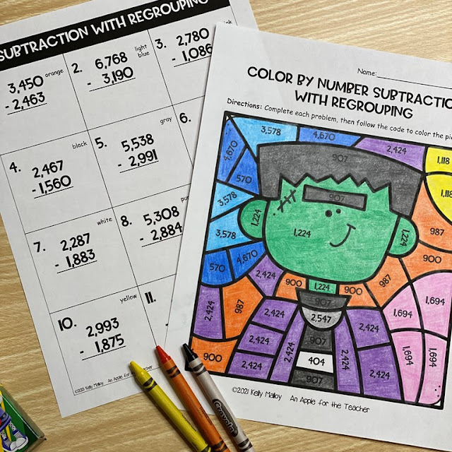 Halloween Color By Number Subtraction With Regrouping