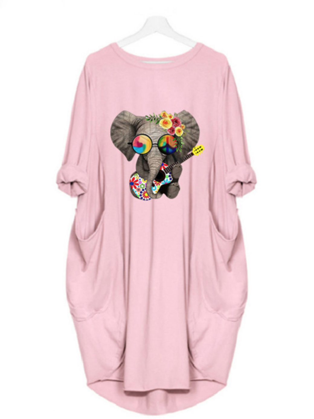 round neck slit pocket plain shift dress