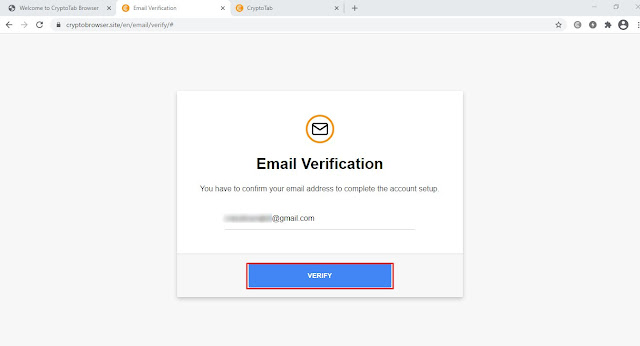 Cryptotab browser Sign Up Verify