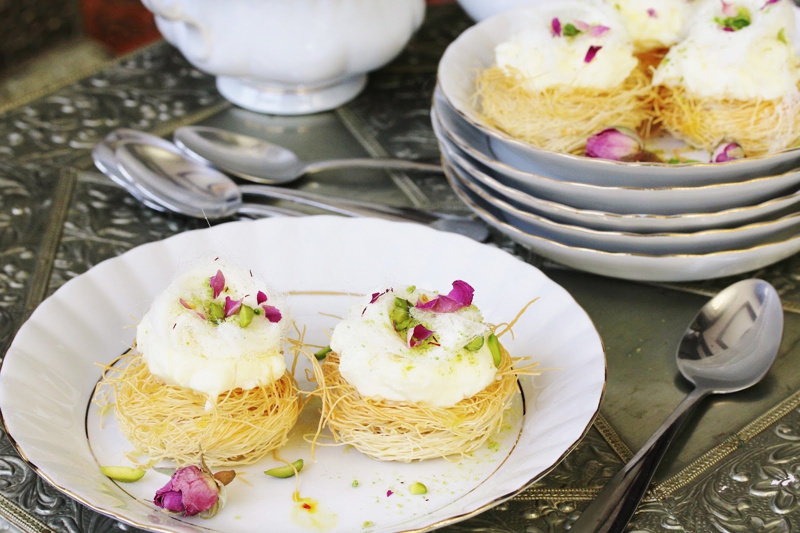 Rose & Saffron Cream Kunafa Nests Beela Bakes