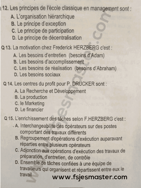 Exemple Concours Master Management des Ressources Humaines (MRH) 2013-2014 Fp-Beni Mellal