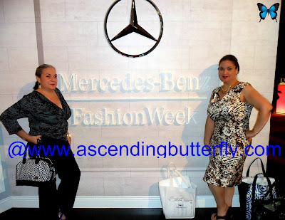 Tracy from Ascending Butterfly at the #STRUTMOMS Show during Mercedes-Benz Fashion Week in New York City in front of Mercedes Benz Fashion Week Logo