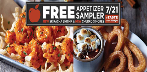 #FREE #Appetizer Sampler‏ at #Applebees on 7/21