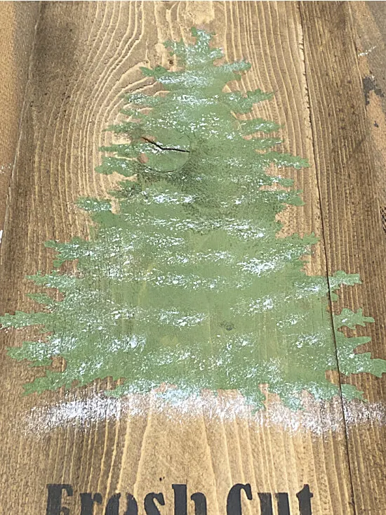 Christmas tree stencil with snow added