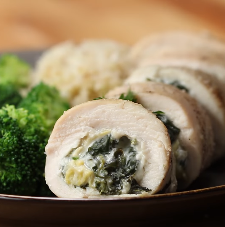 Keto Friendly Spinach & Artichoke Chicken Rolls chicken poke cake 