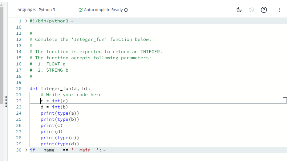 TechFreak Tej: Write the function definition for the function 'Integer ...