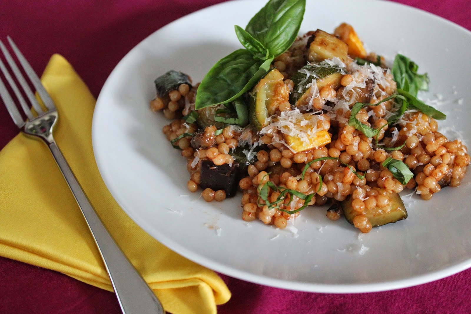 Delicious Dishings Israeli Couscous With Roasted Squash And Eggplant