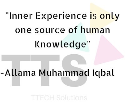 A pic showing logo of TTECH Solutions with Quote of Allama Muhammad Iqbal, Positive Quote, Good Quote Category