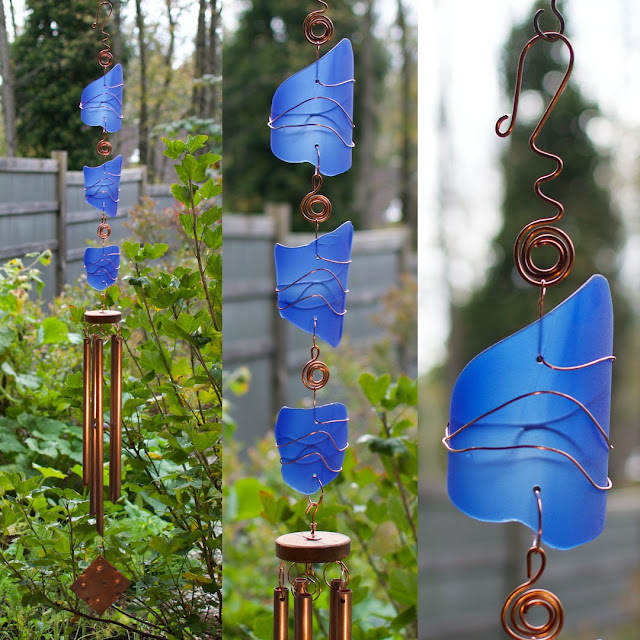 Cobalt blue glass and copper wind chime by Coast Chimes
