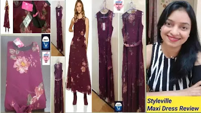 styleville polyester maxi dress amazon review, maxi dress amazon india, styleville dress