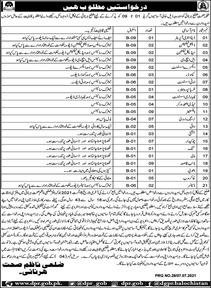 District Health Department Harnai Jobs 2021
