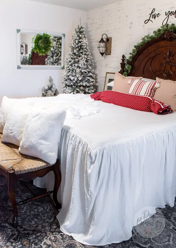 farmhouse white Christmas bedroom decor